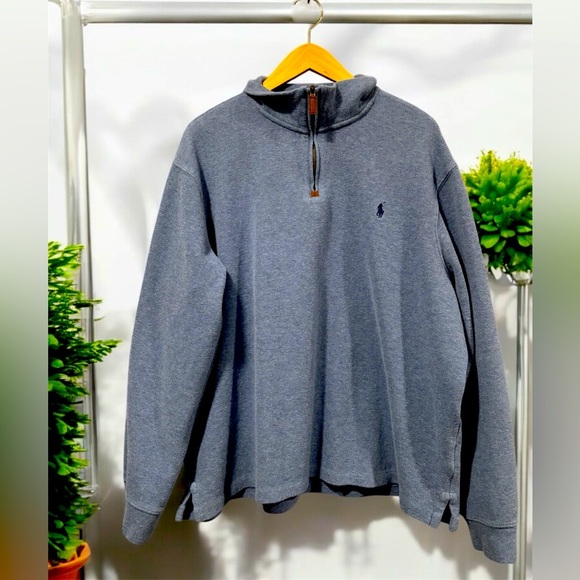 Ralph Lauren 1/4 zip blue pullover with leather pulls size XXL - Picture 1 of 9